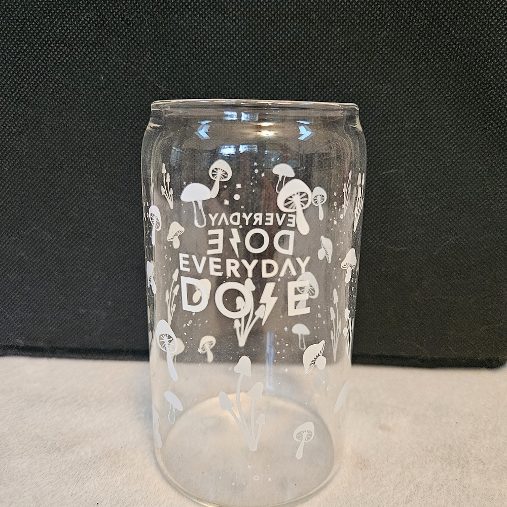 Everyday Dose Mushroom Ice Coffee Glass Cup w Fungi Mushrooms Design